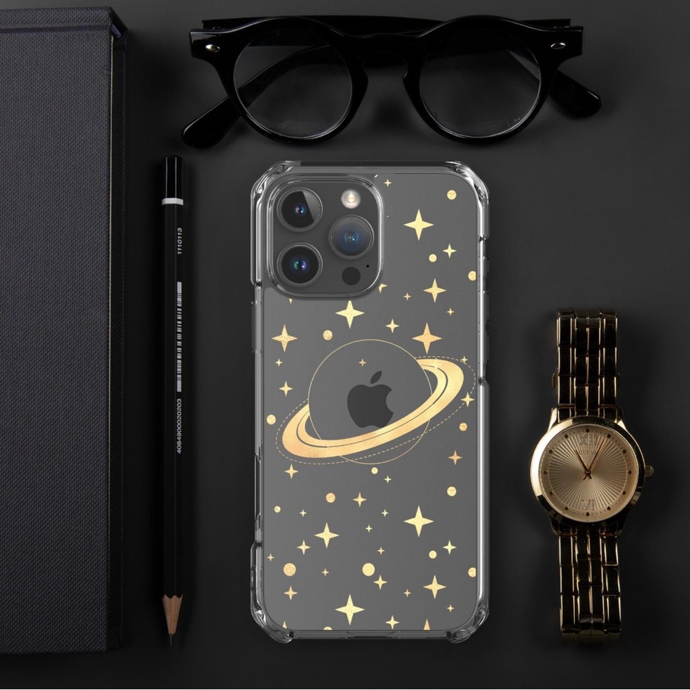 iPhone 14 Clear Phone Case With Yellow Planets Astrological